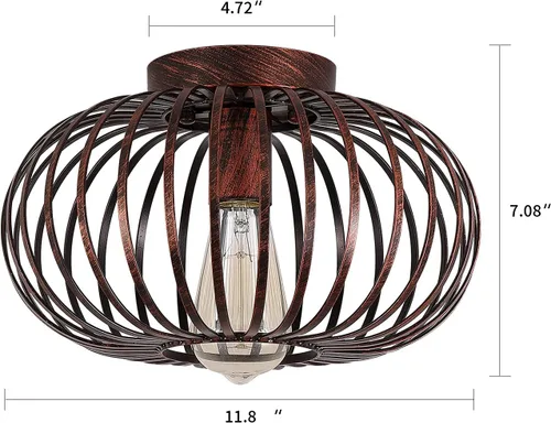 Miniatura 4 de Fivess Lighting Lámpara de techo rústica rústica de montaje empotrado, jaula de metal, semiempotrada, para pasillo, sala de estar, dormitorio, Negro