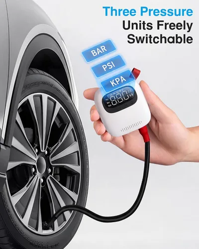 Miniatura 3 de Mini bomba de aire, inflador de neumáticos portátil de 150 PSI con medidor de presión digital, compatible con válvulas Presta y Schrader