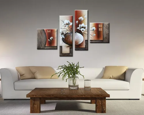 Miniatura 4 de Noah Art -Arte de flores contemporáneo, tulipán blanco en un florero, imágenes de flores 100% pintadas a mano, pintura al óleo abstracta de flores