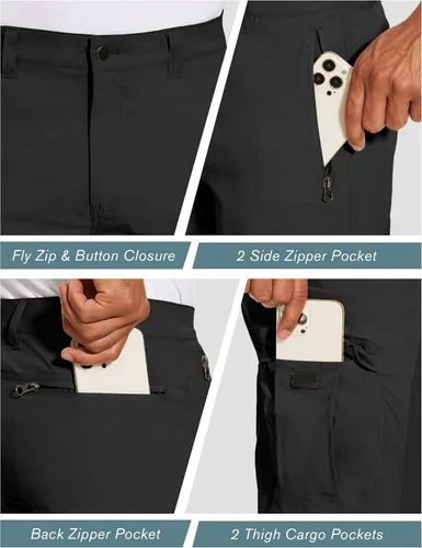 Miniatura 5 de PULI Pantalones de senderismo elásticos para hombre con 5 bolsillos, impermeables, ajustados, para golf, casual, viajes, trabajo, para hombre