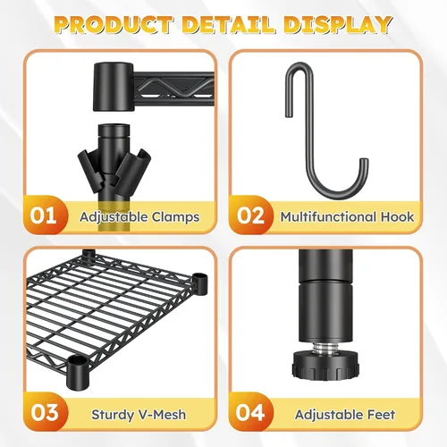 Miniatura 6 de REIBII Mini estante para refrigerador de 3 niveles con almacenamiento, estantería de metal de 264 libras con 8 ganchos, organizador de altura