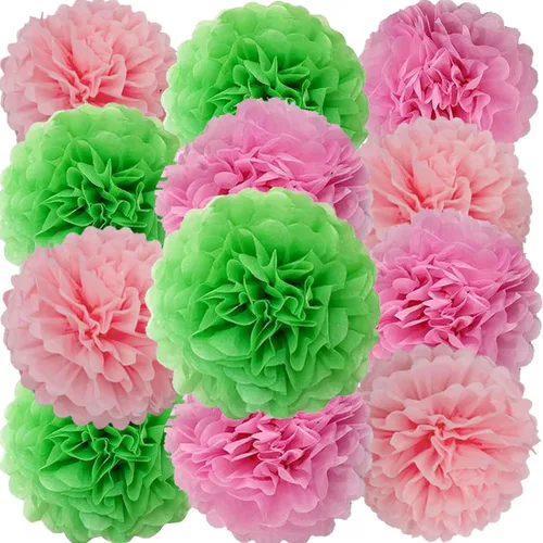 Miniatura 9 de We Moment Pompones de papel de seda morado y rosa para decoración de fiesta de niñas en el techo, para colgar en la pared, 12 pompones de seda de 4