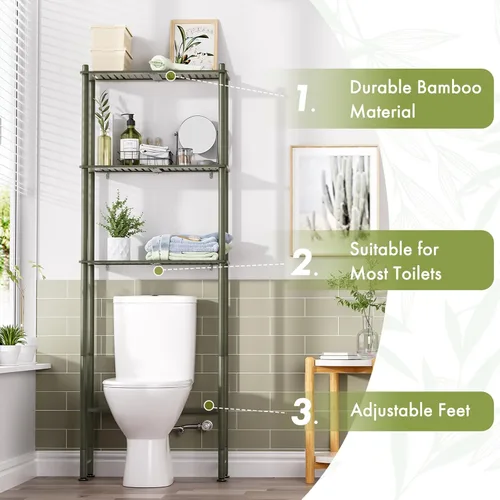 Miniatura 4 de AmazerBath Estante de almacenamiento de bambú sobre el inodoro, estante organizador de baño de 3 niveles sobre el inodoro, estantes de baño