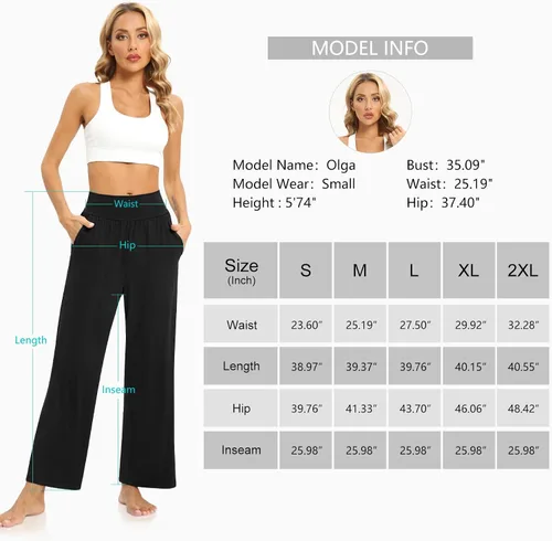 Miniatura 6 de DIBAOLONG Pantalones de yoga para mujer, holgados, de pierna ancha, cómodos, pantalones de pijama de cintura alta con bolsillos