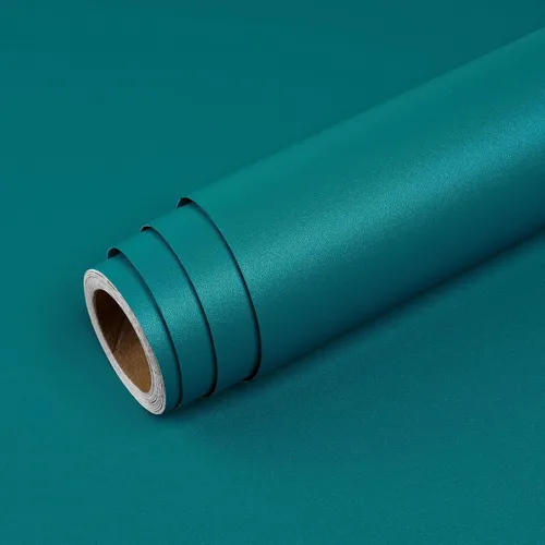 Miniatura 11 de Livelynine Papel tapiz de color verde azulado para despegar y pegar, papel de contacto verde azulado para armarios, escritorio, papel tapiz