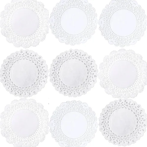 Tapones de encaje de papel blanco de 4 pulgadas, 150 unidades | 3 diseños (50 cada uno), tapetes redondos, manualidades, envoltura de regalos,