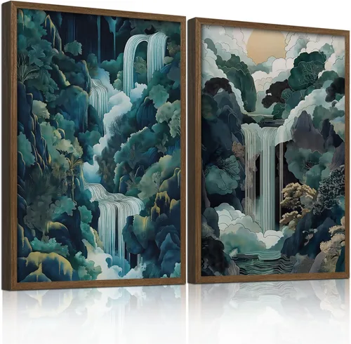 Miniatura 9 de 3 piezas de lienzo japonés enmarcado para pared, pintura de paisaje de cascada grande, póster impreso en lienzo envolvente, obra de arte