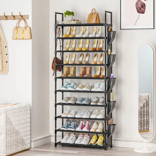 Miniatura 2 de Zapatero Alto de 10 Niveles Organizador de Zapatos de 10 Niveles para Armario, Estante de Zapatos de Metal con Almacenamiento, Torre de Zapatero