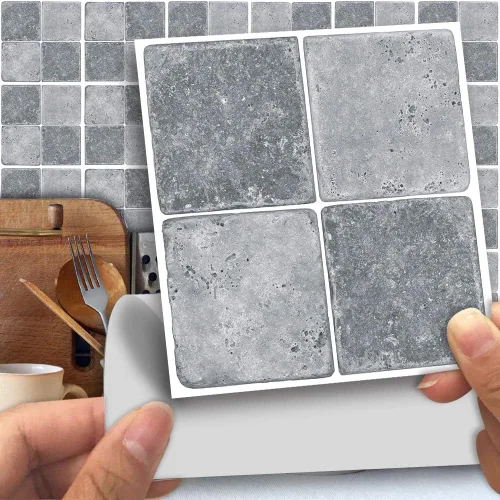 Miniatura 17 de Alwayspon 25 calcomanías autoadhesivas para azulejos de pared, a prueba de agua, para cocina, baño, 6 x 6 pulgadas Piedra beige