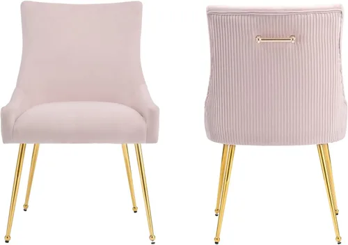 Miniatura 31 de adochr Juego de 2 sillas de comedor modernas con patas de metal dorado, silla de cocina tapizada de terciopelo, respaldo plisado, silla decorativa