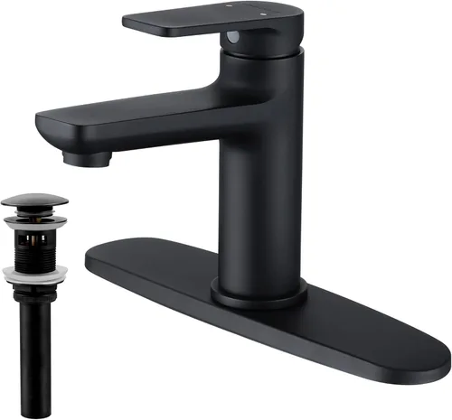 Grifo de baño negro mate con desbordamiento desplegable de drenaje de una sola manija, grifo de lavabo de baño de 1 o 3 agujeros, grifos de baño