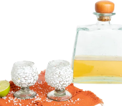 Miniatura 2 de Auténticos vasos de chupito soplados a mano de tequila mexicano - Juego de 4-2 onzas - Mini snifters de vidrio - Base pesada - Coñac (Confeti blanco)