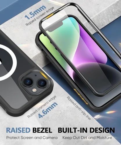 Miniatura 4 de Funda para iPhone 15 de cuerpo completo, protector de pantalla integrado, con protector de lente de cámara, [antiamarilleamiento], funda protectora