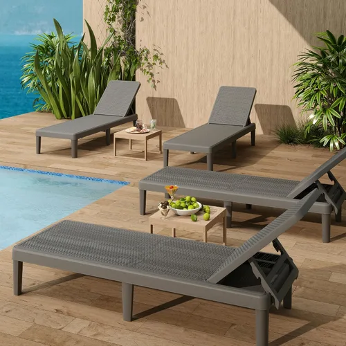 Miniatura 21 de NUNU LAB Juego de 6 tumbonas para exteriores, reclinables ajustables de 5 posiciones para patio con resina para todo tipo de clima, tumbonas