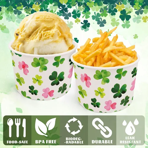 Miniatura 3 de JarThenaAMCS Paquete de 50 cuencos de papel de trébol del día de San Patricio, 9 onzas, aperitivos, helados, sopa, postre, tazones desechables