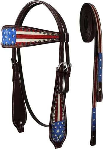 Miniatura 5 de Tahoe Tack Patriótica bandera americana pintada a mano con diadema occidental con riendas a juego