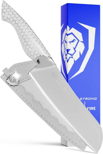 Dalstrong Santoku - Cuchillo de 7 pulgadas - Serie Frost Fire - Acero inoxidable de alto cromo 10CR15MOV - Acabado de chorro de arena esmerilado -