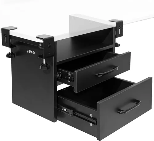 VIVO - Sistema de cajones y estantes bajo el escritorio con abrazadera de esquina, accesorio para oficina para suministros, dispositivos de juego y