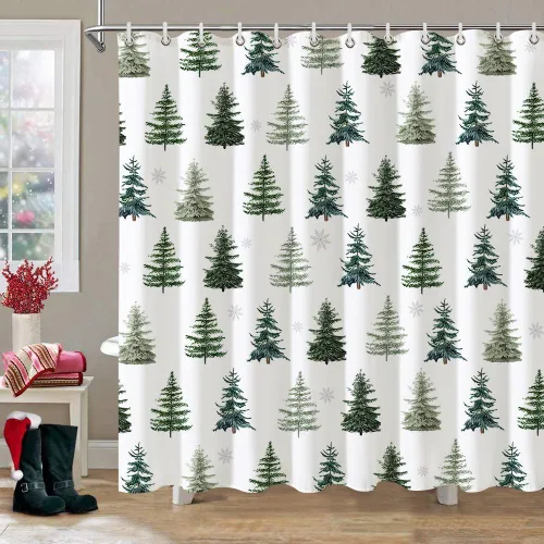 Miniatura 2 de Baccessor - Cortina de ducha de invierno de Navidad, diseño de árbol de pino, cardenal, ciervo, naturaleza, bosque, escena nevada blanca, decoración