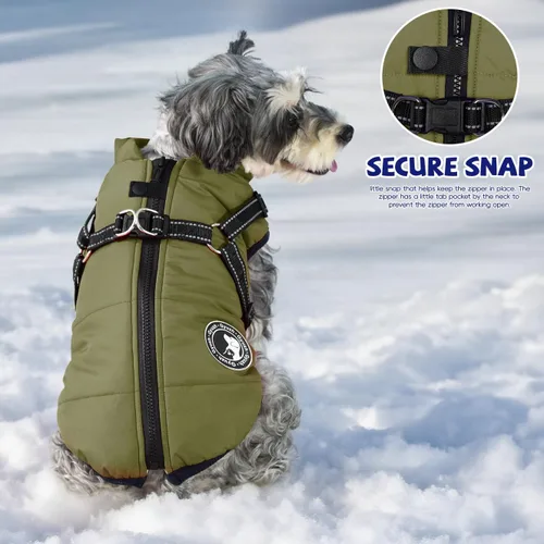 Miniatura 7 de Jinpet - Abrigo con arnés reflectante de invierno para perro, tela polar impermeable, chaqueta con cremallera, para cachorros, perros pequeños, Verde