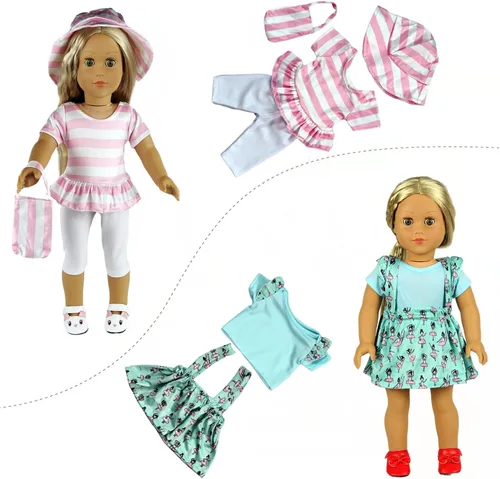 Miniatura 3 de ReeRaa 20 piezas de ropa de muñeca de 18 pulgadas y accesorios para muñecas americanas de 18 pulgadas, regalo incluyendo 10 juegos completos de ropa