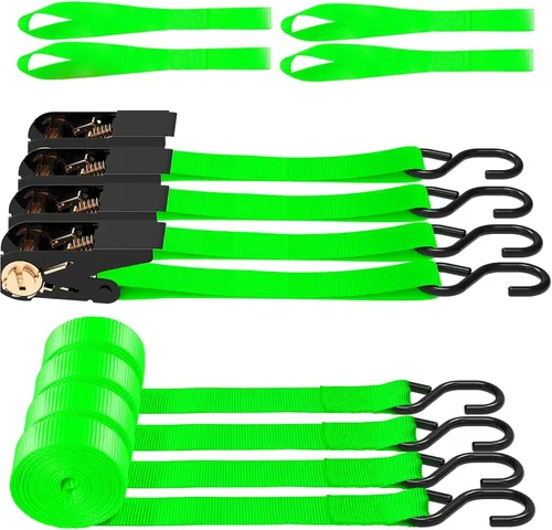 Miniatura 12 de AWELCRAFT Paquete de 4 correas de trinquete, correas de trinquete de 1 pulgada x 15 pies, resistencia a la rotura de 1500 libras con gancho en S, 4