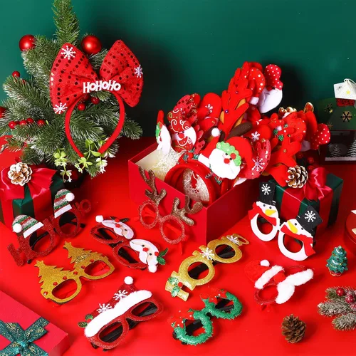 Miniatura 4 de Yunlly Juego de 100 diademas navideñas y marco de lentes, incluye 50 estilos de diademas navideñas con 50 gafas de Navidad, divertidos muñecos