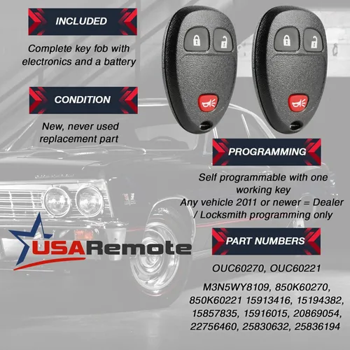 Miniatura 3 de Repuesto para llave de coche con entrada sin llave compatible con Chevy Silverado Traverse Avalanche Equinox Express / GMC Acadia Savana Sierra