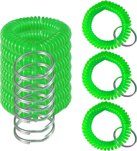Miniatura 10 de 10 pulseras coloridas de bobina de muñeca, llavero en espiral, pulsera para llavero para piscina, gimnasio, insignia de identificación