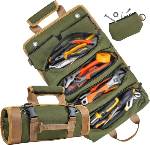 Bolsa de herramientas, bolsas de herramientas para hombres, organizador de herramientas resistente, bolsa de herramientas enrollable portátil, Verde