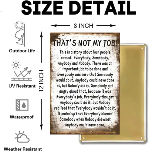 Miniatura 2 de EMOHAT Cartel de metal divertido de hojalata con texto en inglés "That's Not My Job Story", divertido arte de pared, póster vintage de plaga