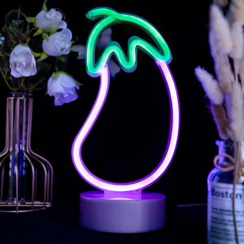 Miniatura 8 de ENUOLI Letrero de neón en forma de berenjena, letrero LED de neón de berenjena para dormitorio, luces de berenjena moradas, lámpara USB / funciona