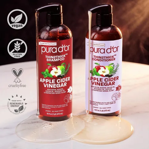 Miniatura 7 de PURA D'OR Set de champú y acondicionador de vinagre de manzana Thin2Thick (16 onzas x 2) Champú y acondicionador de vinagre de manzana ACV