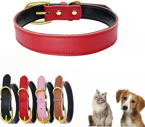 Miniatura 6 de Collares de cuero para perros medianos, acolchado suave al tacto, grueso de piel de vaca auténtica, hebilla dorada duradera, collares ajustables