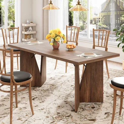 Miniatura 10 de Mesa de comedor rectangular para 6, 71 pulgadas, mesa de cocina rústica de granja con mesa grande, mesa de comedor larga de madera con patas