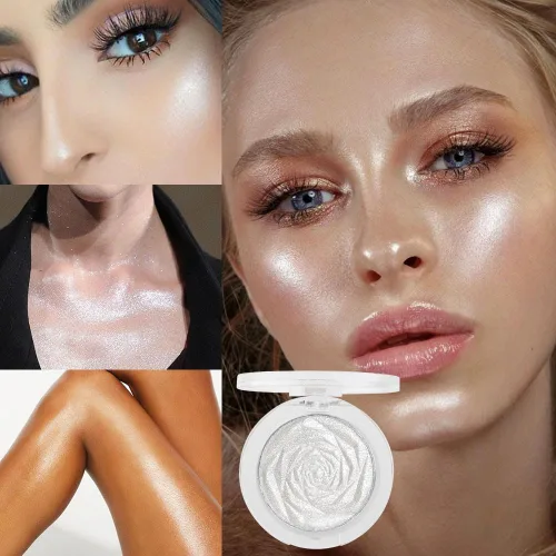 Miniatura 2 de evpct Iluminador facial de perla blanca y plata, maquillaje de brillo con purpurina de diamantes brillantes, paleta de sombras de ojos en polvo