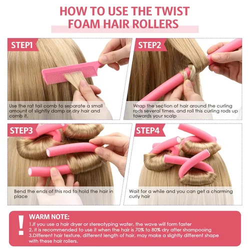 Miniatura 3 de WILLBOND - 60 piezas de varillas rizadoras de cabello flexibles sin calor, rodillos rizadores Twist Flexi para cabello largo y corto, para mujeres