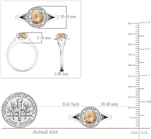 Miniatura 142 de Dazzlingrock Collection Anillo de compromiso redondo de 0.276 in con halo de diamante blanco y vástago dividido para ella en oro macizo de 14