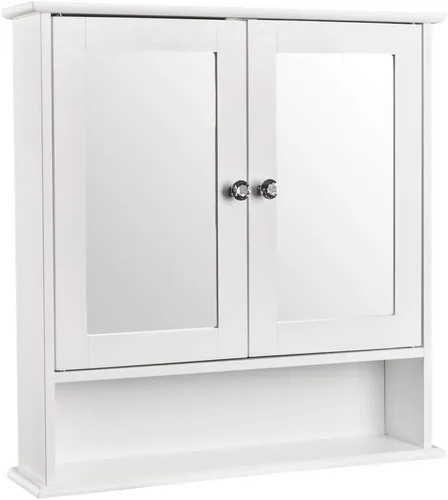 Miniatura 4 de Armario de baño con espejo, botiquín montado en la pared con puertas y estantes, gabinete de almacenamiento de baño de madera, armario sobre