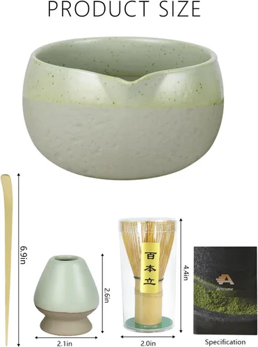 Miniatura 2 de Artcome Juego de herramientas Matcha: cuenco con boquilla de vertido, batidor, soporte para batidor, cuchara de té, colador matcha, cuchara de té