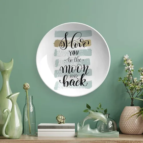 Miniatura 5 de XISUNYA Plato decorativo de 6 pulgadas, plato de cena con texto en inglés "I Love You to the Moon and Back", accesorio de decoración de cerámica
