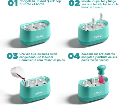 Miniatura 5 de ZOKU Nueva máquina triple rápida para hacer estallar, crea 3 paletas en minutos, incluye súper herramienta, 6 palos y protectores de goteo, 2 tazas