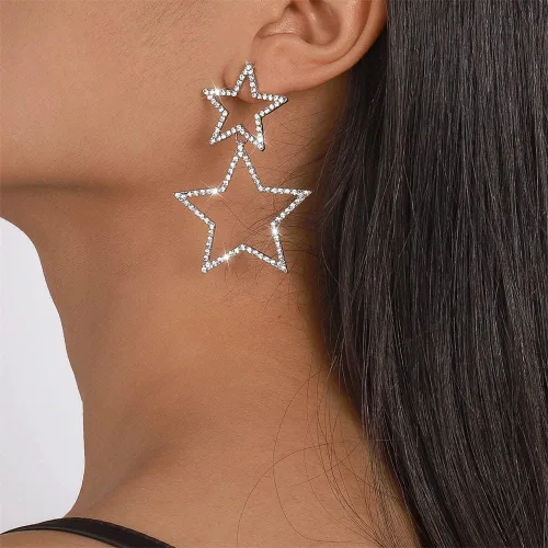 Miniatura 2 de Rhinestone Big Star Dangle Earrings for Women Girls Hypoallergenic Crystal Long Tassel Stars Charms Drop Dangling Stud Fashion Lightweight Festival