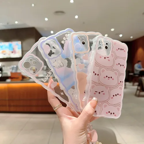 Miniatura 3 de Compatible con iPhone 11 Funda Lindo Dibujos Animados Pequeño Oso Conejo con Lindo Diseño de Cadena para Mujeres Niñas Estético Kawaii Funda Delgada