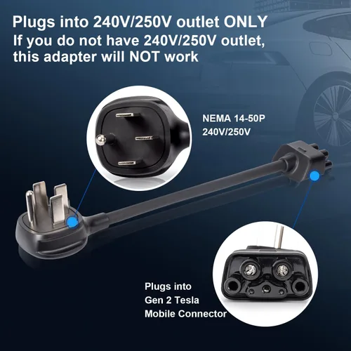 Miniatura 4 de ENA Adaptador NEMA 14-50 compatible con Tesla Gen 2 Cargador portátil portátil para Tesla Mobile Charger a NEMA 14-50 240V Outlet a 32 Amp