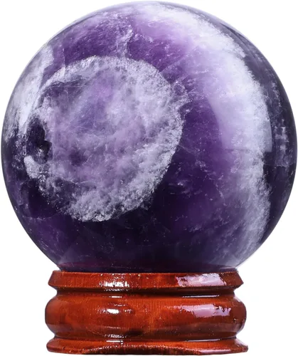Miniatura 9 de Bola de curación Rockcloud de vidrio, piedra preciosa, natural, esfera de adivinación, en soporte de madera Rosado