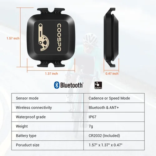 Miniatura 6 de COOSPO Sensor de cadencia y velocidad para ciclismo, Bluetooth inalámbrico y sensor de RPM de bicicleta ANT+ para computadoras de ciclismo
