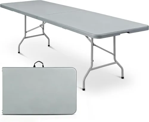 Miniatura 12 de Magshion Mesa plegable de plástico de 6 pies con asa para interiores y exteriores, mesa plegable de 6 pies para eventos de fiesta, color gris