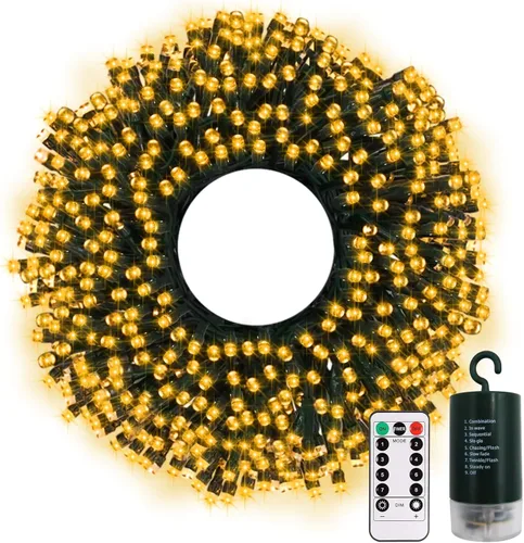 Miniatura 14 de echosari Paquete de 2 Luces de Cadena de Navidad a Batería, Cable Verde de 32 pies 100 Luces de Cadena de Hadas LED con Control Remoto Temporizador
