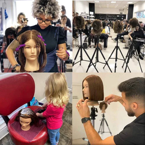 Miniatura 7 de Cabeza de maniquí con cabello humano 100% real, maniquí de cosmetología, cabeza de muñeca, peluquero, práctica de peinado, cabeza de entrenamiento